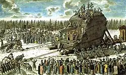 The Transportation of the Thunder-stone in the Presence of Catherine II. Engraving by I.F.Schley of the drawing by Yury Felten. 1770.