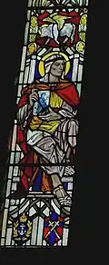 Thurrock window. One of the four Apostles with crests below of Navy and Army. Photograph courtesy Roger Going.