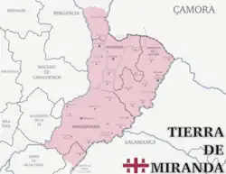A map of Tierra de Miranda, divided into official municipalities, with some settlements displayed