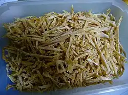 Strips of dried and salted Russian cod