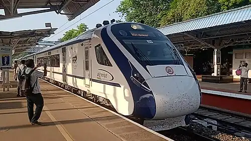 Tirunelveli - Chennai Egmore Vande Bharat Express depart Virudhunagar Junction on its trial run September 22, 2023