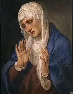 Mater Dolorosa with open hands, by Titian, 1554
