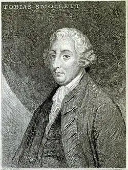 Drawing. Face in three-quarter view facing left, drooping shoulders, powdered wig