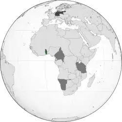 Green: Territory comprising the German colony of Togoland Dark grey: Other German possessions Darkest grey: German Empire