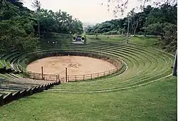 Bullfighting (Tōgyū) arena. Okinawa is the home of a form of bullfighting sometimes compared to sumo