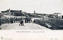 Old postcard of Torremaggiore, ducal castle to the left