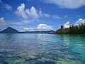 Watchtower. Background: Mangareva Island