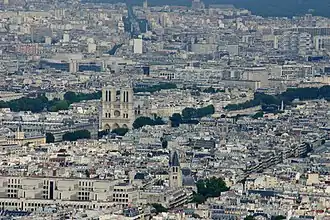 Notre-Dame cathedral seen from the Eiffel Tower.