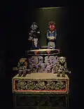 Mandu Yenu (throne of Nsangu); by artists of the Kingdom of Bamun; c.1870; wood, beads of glass, porcelain and shell; height: 1.75 m; Ethnological Museum of Berlin[110]