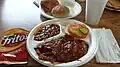 BBQ beef platter with baked beans and coleslaw