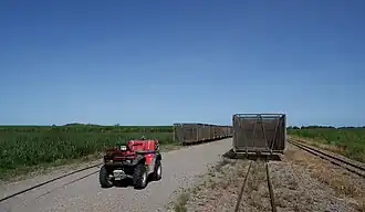 Transporting harvested sugarcane on a cane tramway to the sugar mill, 2008