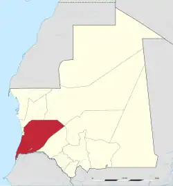 Map of Mauritania showing Trarza Region