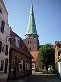 Ancient houses and the tower of St Lorenz Church