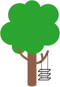 A tree swing with three impractically stacked seats