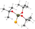 Ball and stick model of tris(tert-butoxy)silanethiol
