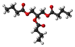 Ball-and-stick model of the butyrin molecule