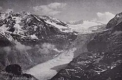 Tongue of the Trift Glacier in summer 1971, before the formation of Triftsee