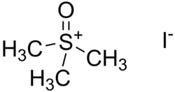 Skeletal formulas of the trimethylsulfoxonium cation and the iodide anion