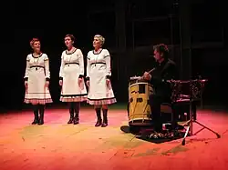 Trio Mediaeval concert at the University of York. From left: Linn Andrea Fuglseth, Torunn Østrem Ossum, Anna Maria Friman. Birger Mistereggen on percussion.
