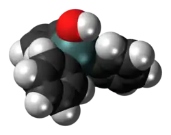 Space-filling model of the triphenyltin hydroxide molecule