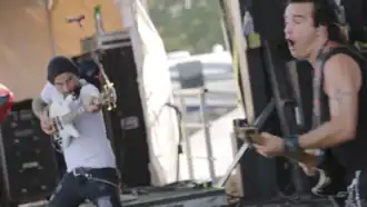 P.J. Farley and Steve Brown performing with Trixter at Farm Rock 2015
