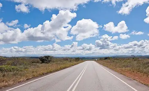 A straight highway on flat land