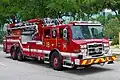 Truck 18 of Dallas Fire-Rescue Department, Texas. 2020 Pierce Velocity 100' Ascendant mid-mount platform