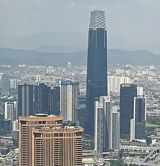 Skyline of TRX with Berjaya Times Square in the foreground in August 2025