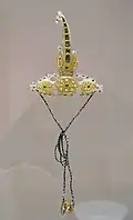 Turban ornament, North India, Delhi or Jaipur, 18th–19th century, antigorite, gold, pearls, glass. Ethnological Museum, Berlin