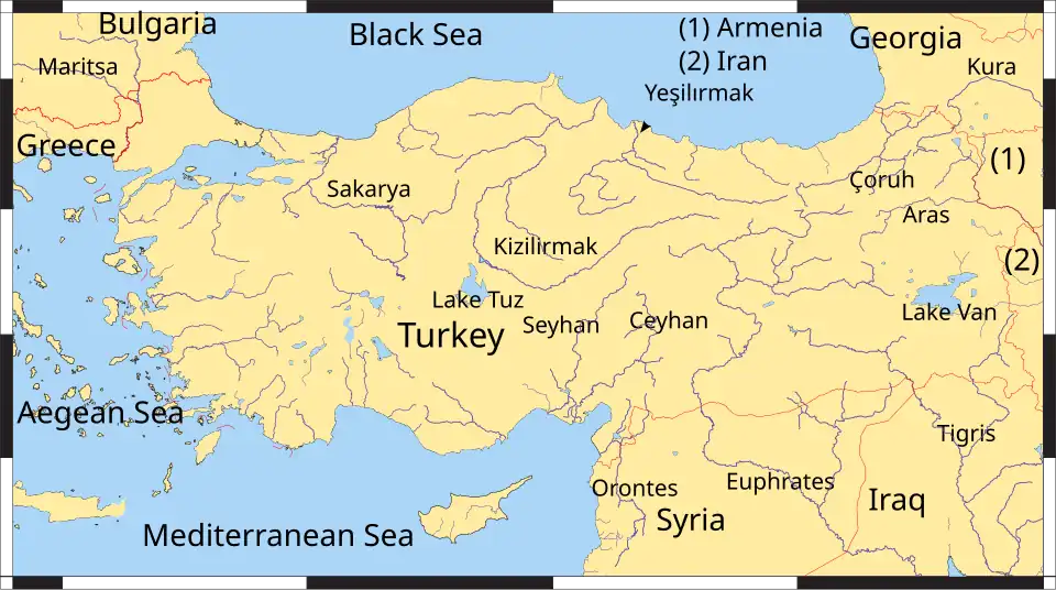 Map of Turkey showing major rivers