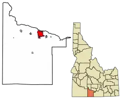 Location of Twin Falls in Twin Falls County, Idaho