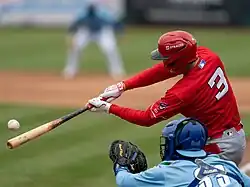Tyler Callihan batting (from behind) for the Louisville Bats in 2025