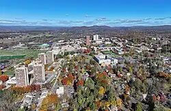 UMass Amherst looking north from the air