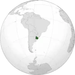 Location of Uruguay (dark green) in South America