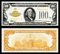 Both views (obverse and reverse) of the Series of 1934 $100 Gold Certificate