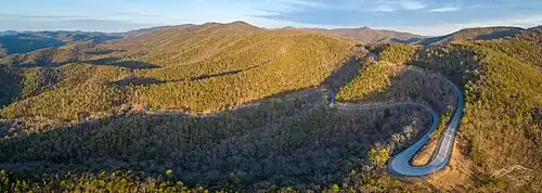 Staunton-Parkersburg Turnpike (modern US 250) crossing Shenandoah Mountain in Highland County, Virginia