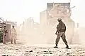 Staff Sgt. Weatherly oversees CLB-4 vehicles entering FOB Edinburgh on March 13, 2012.