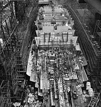 A large warship under construction