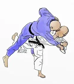 Illustration of uchi-mata judo