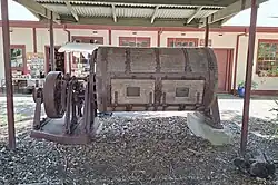 Historic butter churn outside the Butter Factory in Uki, November 2025