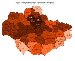 Percentage of the population of the okruhas of the Ukrainian SSR that indicated Ukrainian as their native language.