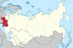 Location of the Ukrainian SSR (red) within the Soviet Union (red and light yellow) between 1956 and 1991
