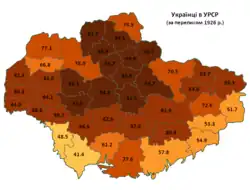 Percentage of the ethnically Ukrainian population of the okruhas of the Ukrainian SSR.