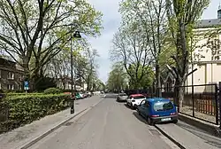 Alfred Nobel Street, with the Church of St. Andrew Bobola on the right