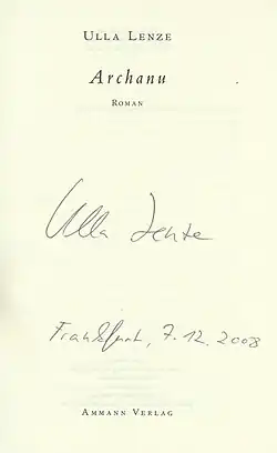 Ulla Lenze's autograph (German writer)
