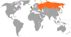 Map indicating locations of United Kingdom and Russia