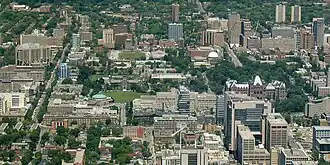 Discovery District comprising the vicinity of the University of Toronto St. George campus and its research hospitals, visible from the CN Tower