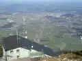 View of the Salzburg basin from the Untersberg mountain top. Note Salzburg Airport on the left and Salzburg old and new towns to the right
