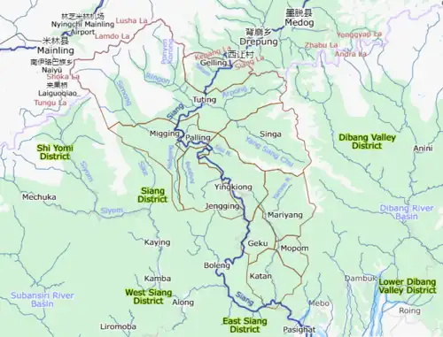 Upper Siang district with Tuting circle and Tuting