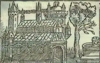 Image 5Image showing the sacred tree to the right of the temple, from Olaus Magnus' Historia de Gentibus Septentrionalibus (1555). To the right of the tree is a depiction of a man being sacrificed in the spring (from List of mythological objects)